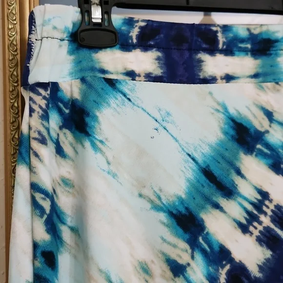 Tye Dye White Blue A-Line Maxi Skirt Beach Vacation Cruise Summer Brunch Medium - Picture 5 of 8